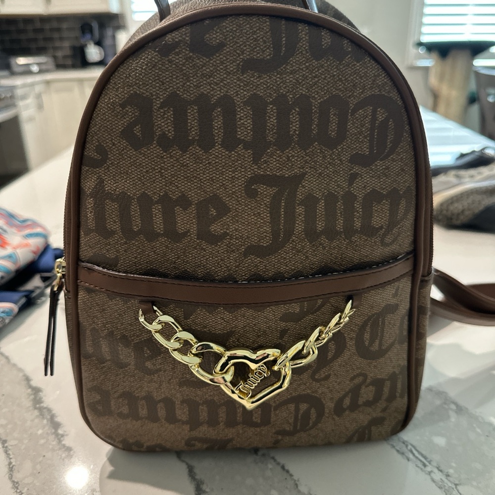 Juicy Couture Brown Backpack with Gold Chain Accent